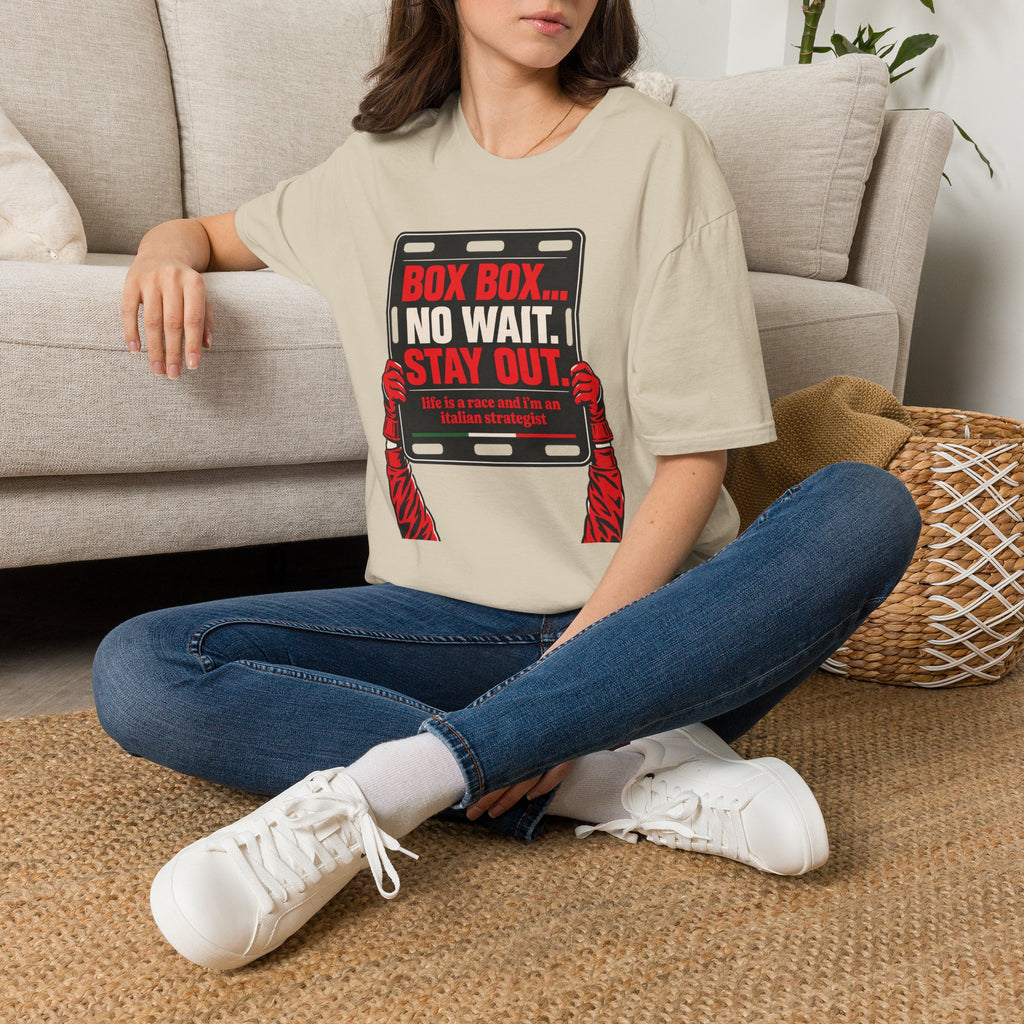 Funny Racing T-Shirt Box Box No Wait Stay Out Italian Strategist Motorsport Fan Shirt Unisex Softstyle Tee Race Day Gift