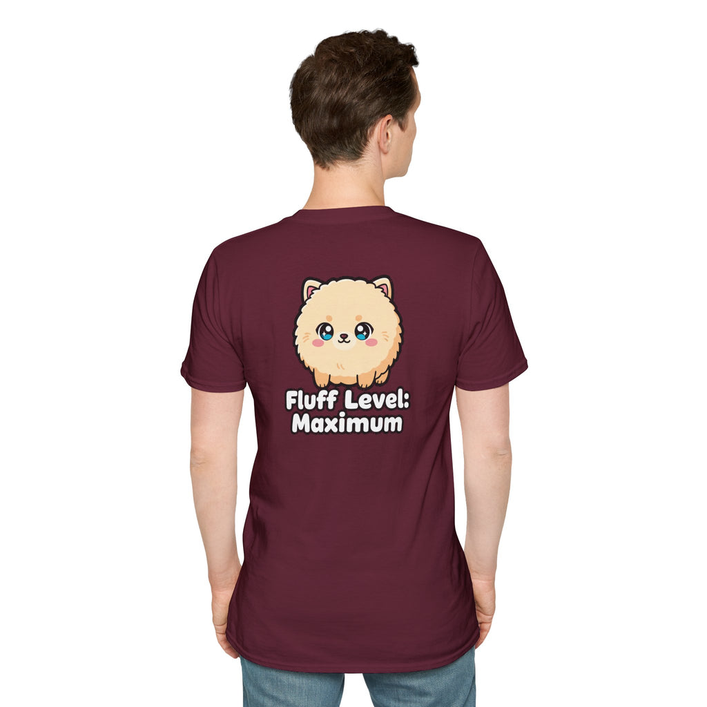 Cute Dog Pomeranian Shirt Fluff Level: Maximum Funny Dog Lover Unisex Softstyle Tee Gift