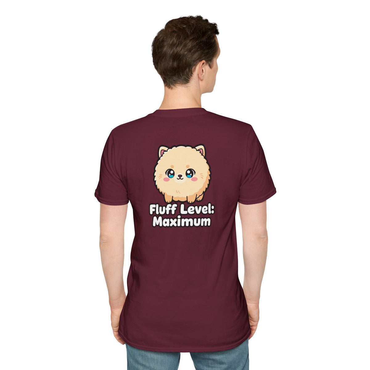 Cute Dog Pomeranian Shirt Fluff Level: Maximum Funny Dog Lover Unisex Softstyle Tee Gift