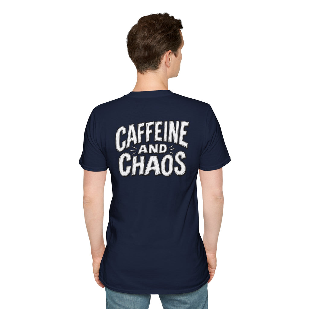 Funny Caffeine and Chaos Shirt Coffee Lover Graphic Tee Dark Humor Tshirt Funny Office Tshirt