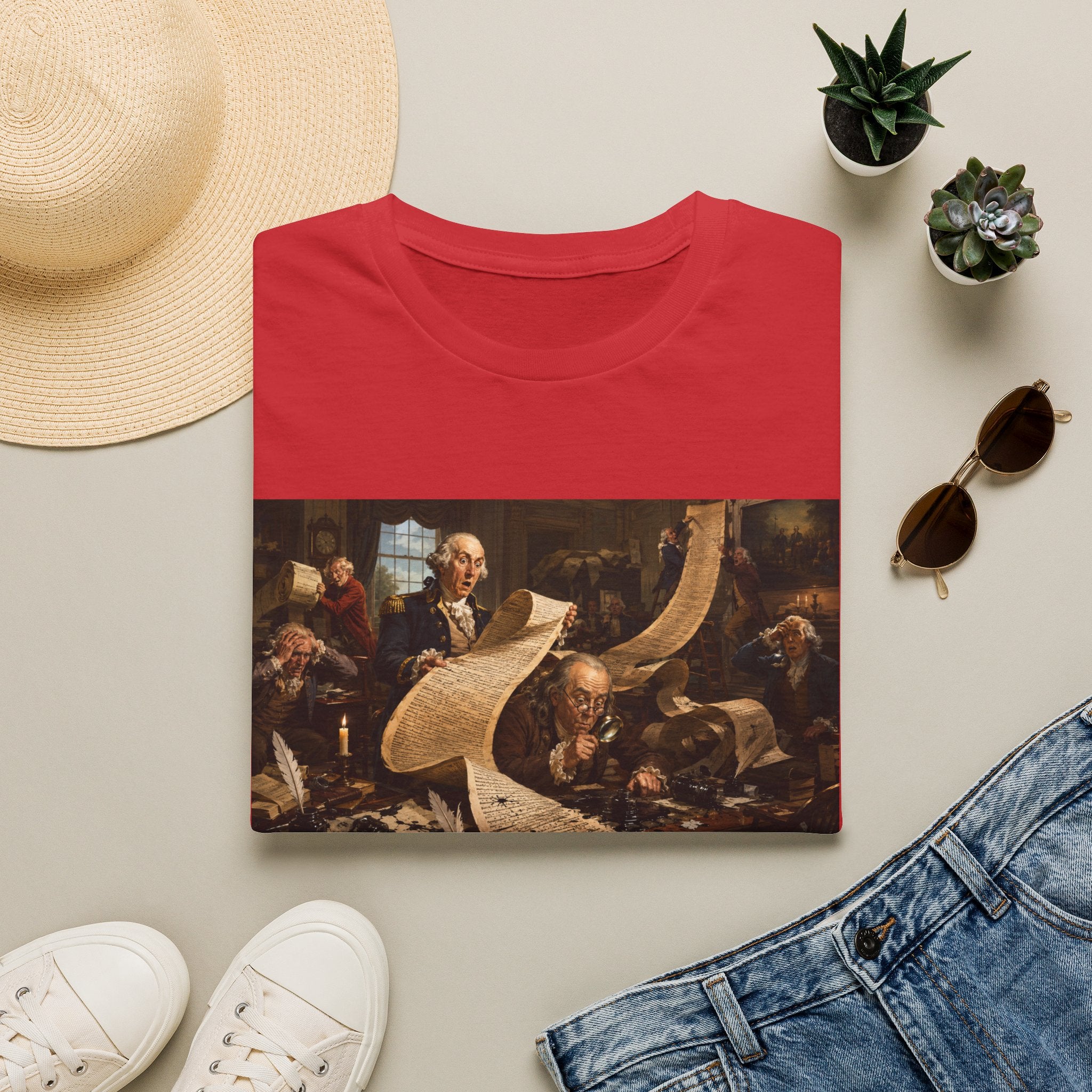 Funny USA Unisex Softstyle T-Shirt Giant Declaration Team Funny Patriotic T-Shirt United States of America Benjamin Franklin George Washington Tshirts