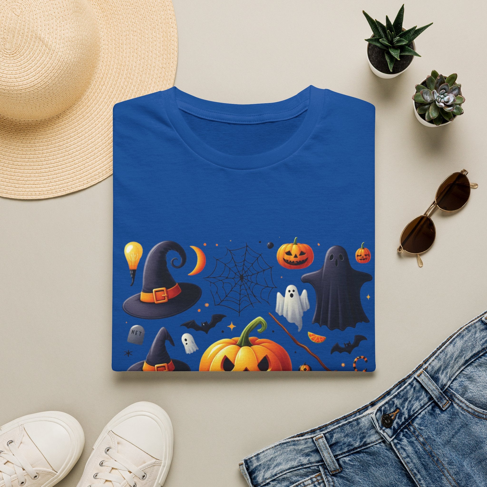 Halloween Pumpkin Face Funny Scary Mens Cotton T-Shirt Tee Top Unisex Women Gift