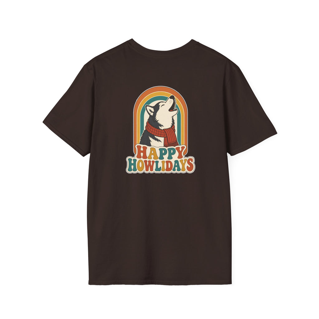 Retro Christmas Dog T-Shirt Happy Howlidays Vintage Dog Lover Shirt Unisex Softstyle Tee Christmas Gift