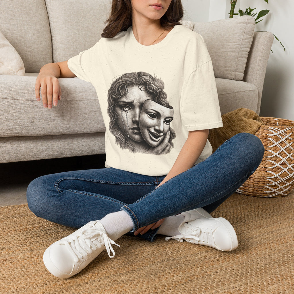 Crying Woman Mask Art T-Shirt | Hidden Emotions Sketch Graphic Tee Unisex Unisex Softstyle T-Shirt
