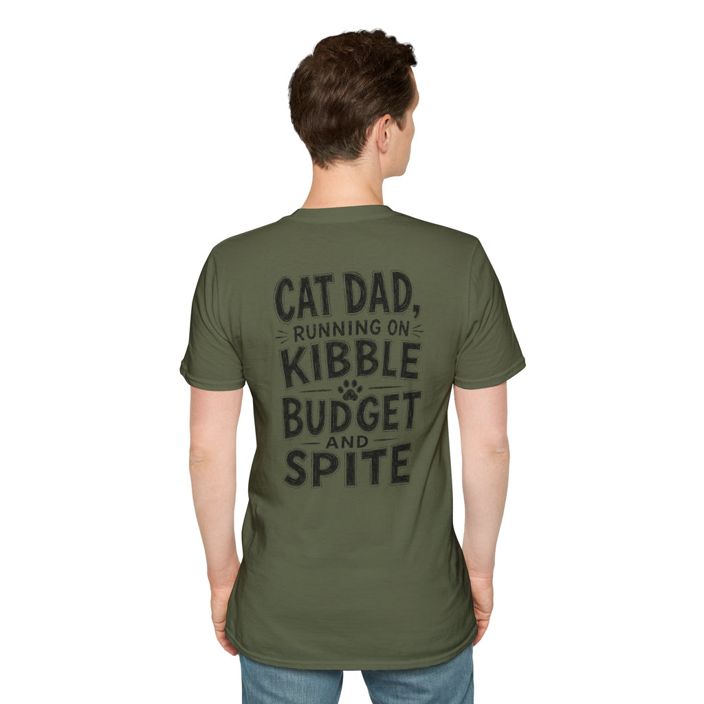 Cat Dad Shirt Running on Kibble Budget and Spite Dark Humor Tee Unique Gift Funny Tshirt