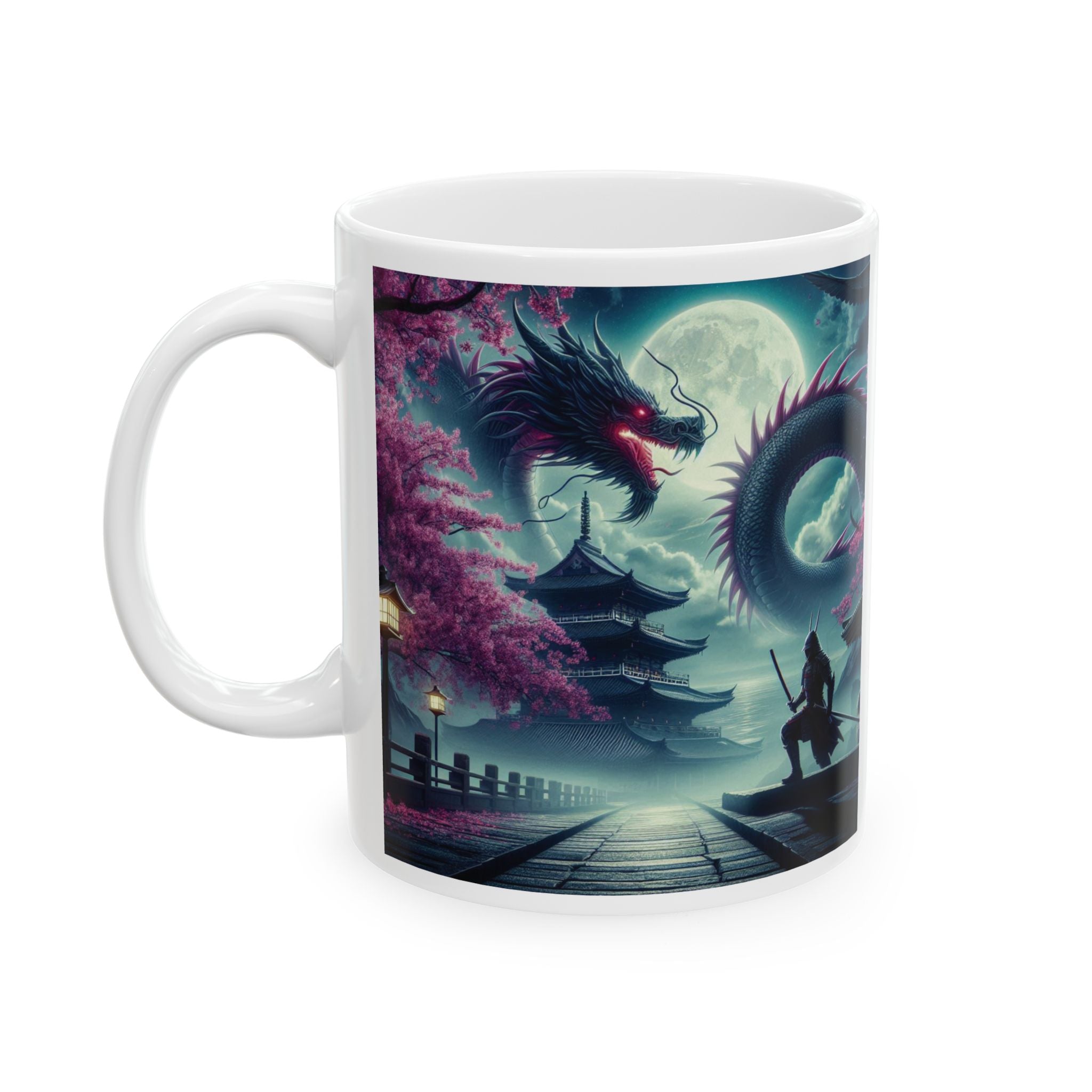 Japan Samurai Mug Dragon Sakura Flower Tea Coffee Cup Unique Gift Ninja Japanese 11oz