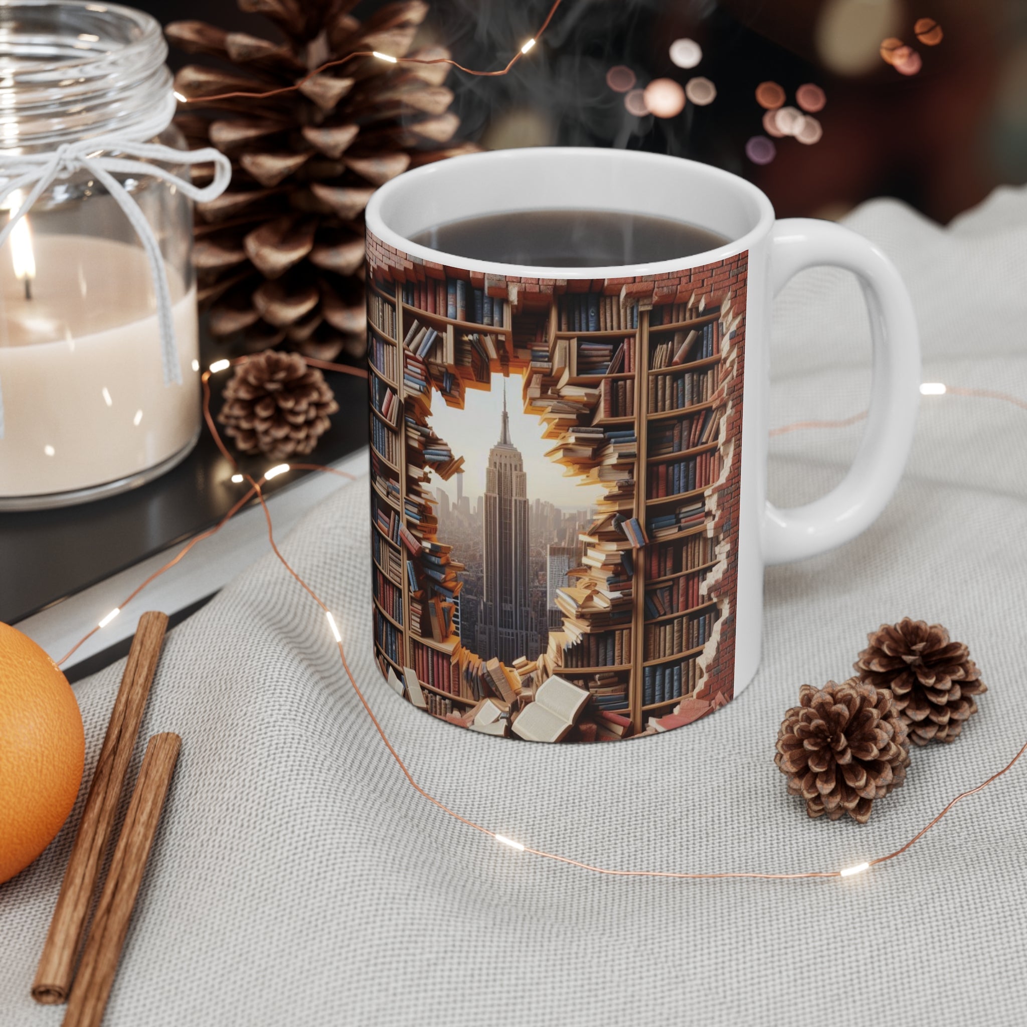 3D Bookshelf Mug Library Mugs Cute New York Coffee Cup Tea Mug Gift Friend Funny