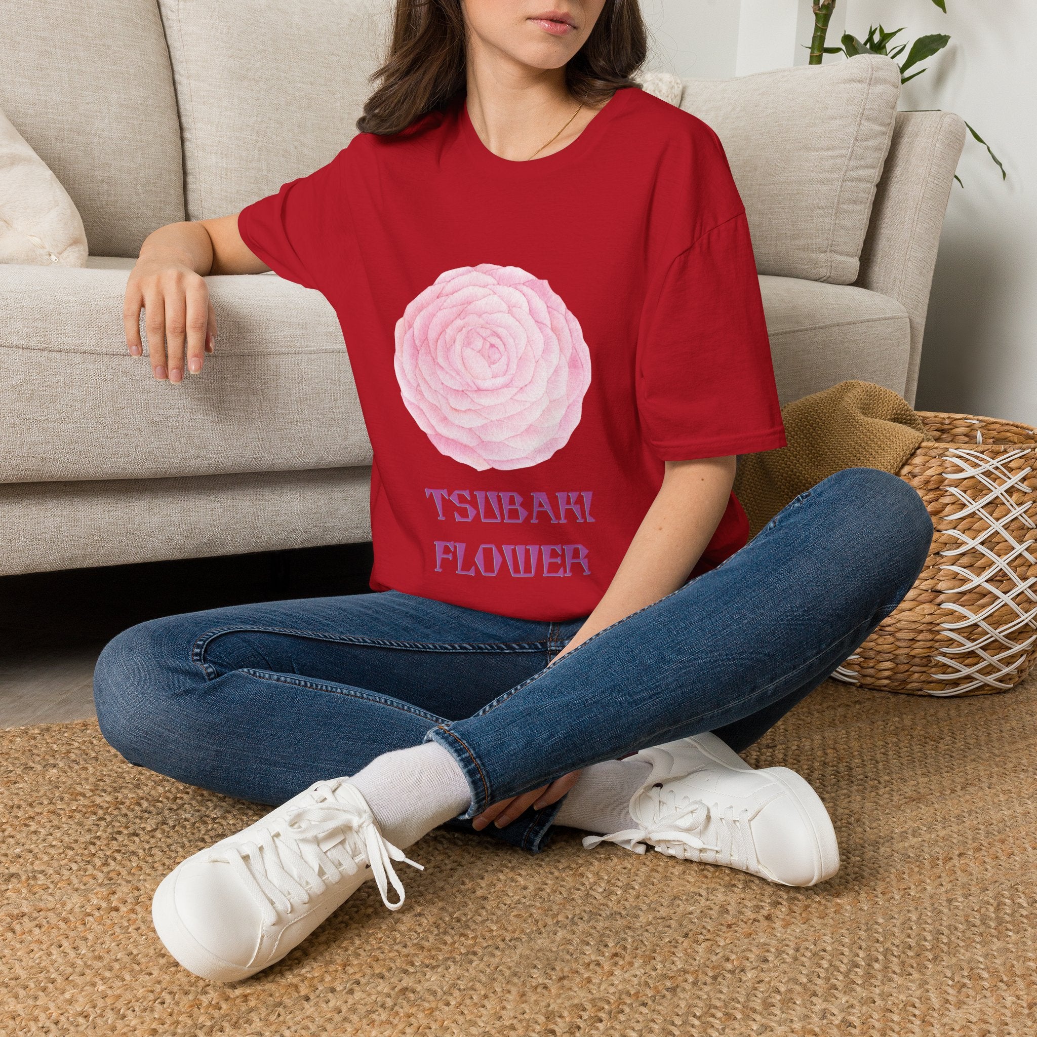 Tsubaki Japanese Camellia Unisex Softstyle T-Shirt Gift Cotton Japan Art Flower