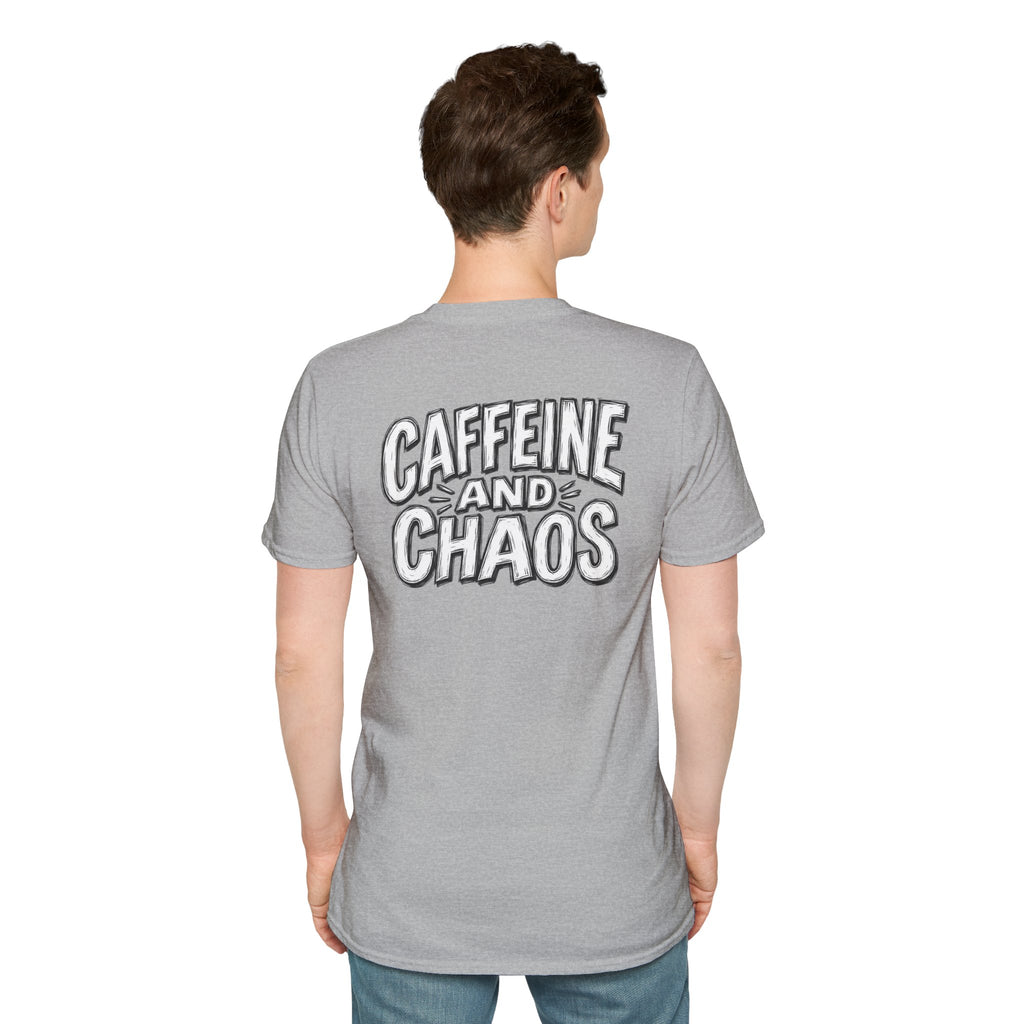 Funny Caffeine and Chaos Shirt Coffee Lover Graphic Tee Dark Humor Tshirt Funny Office Tshirt