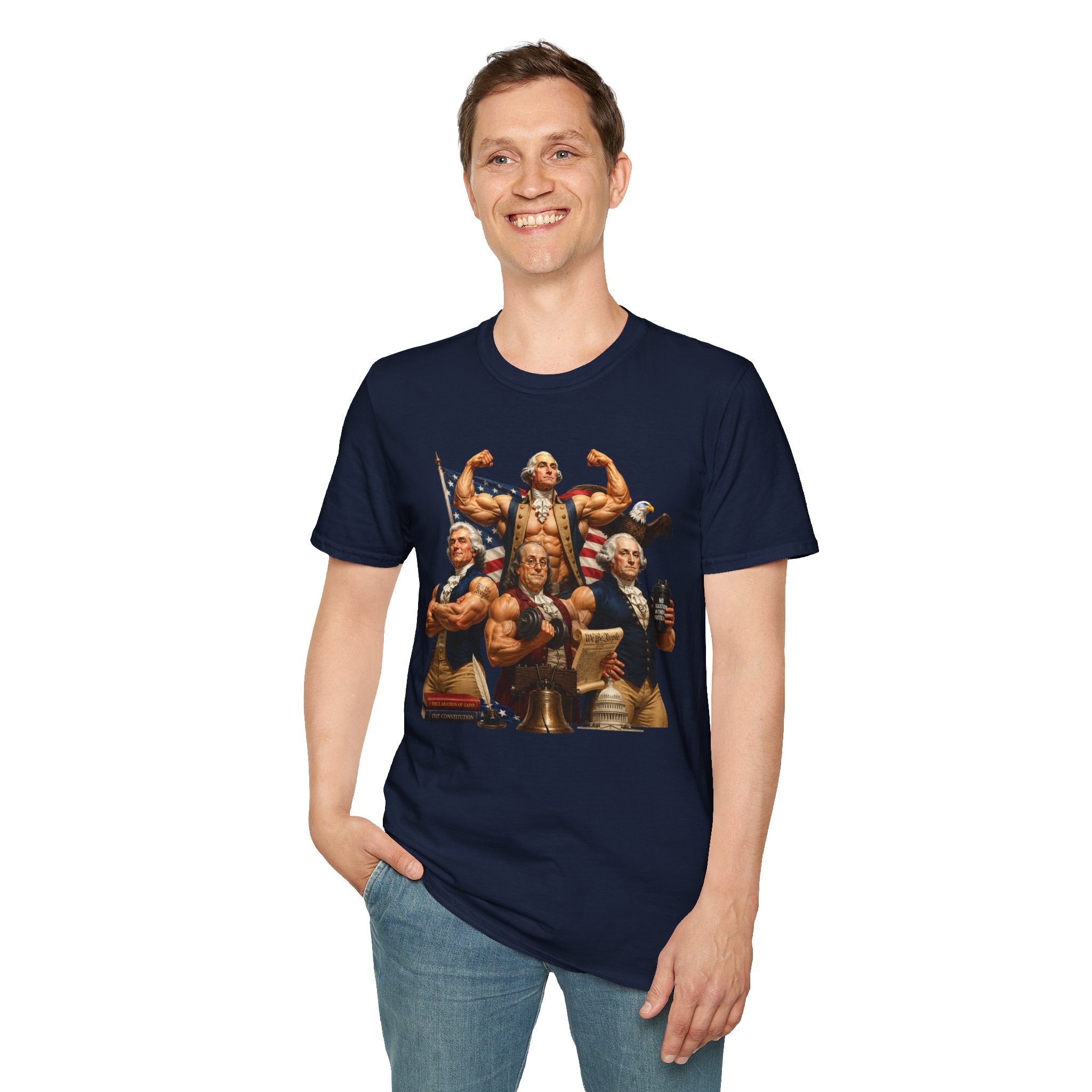 Funny USA Unisex Softstyle T-Shirt Giant Declaration Receipt Funny Patriotic T-Shirt United States of America Benjamin Franklin George Washington Tshirt