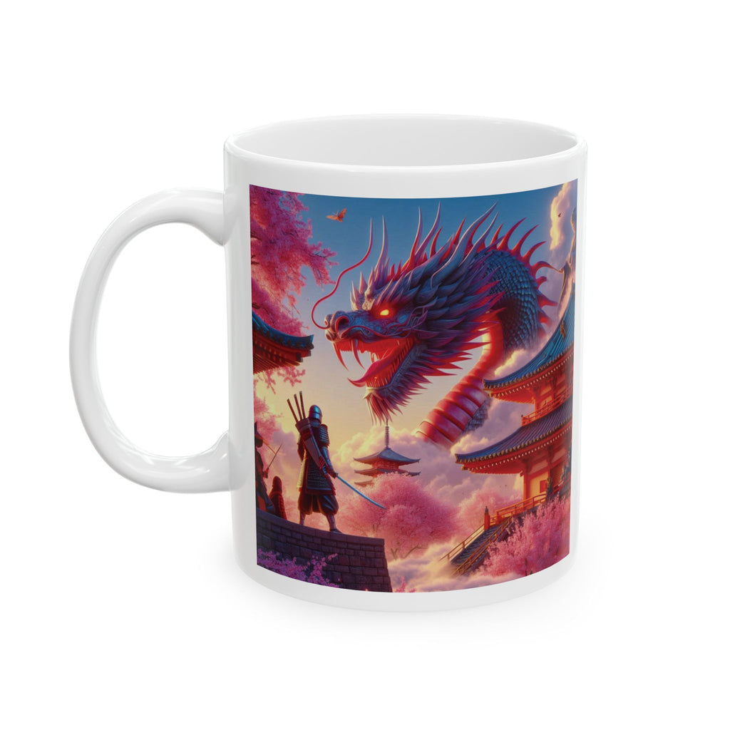 Japan Samurai Mug Dragon Sakura Flower Tea Coffee Cup Unique Gift Art Japanese 11oz