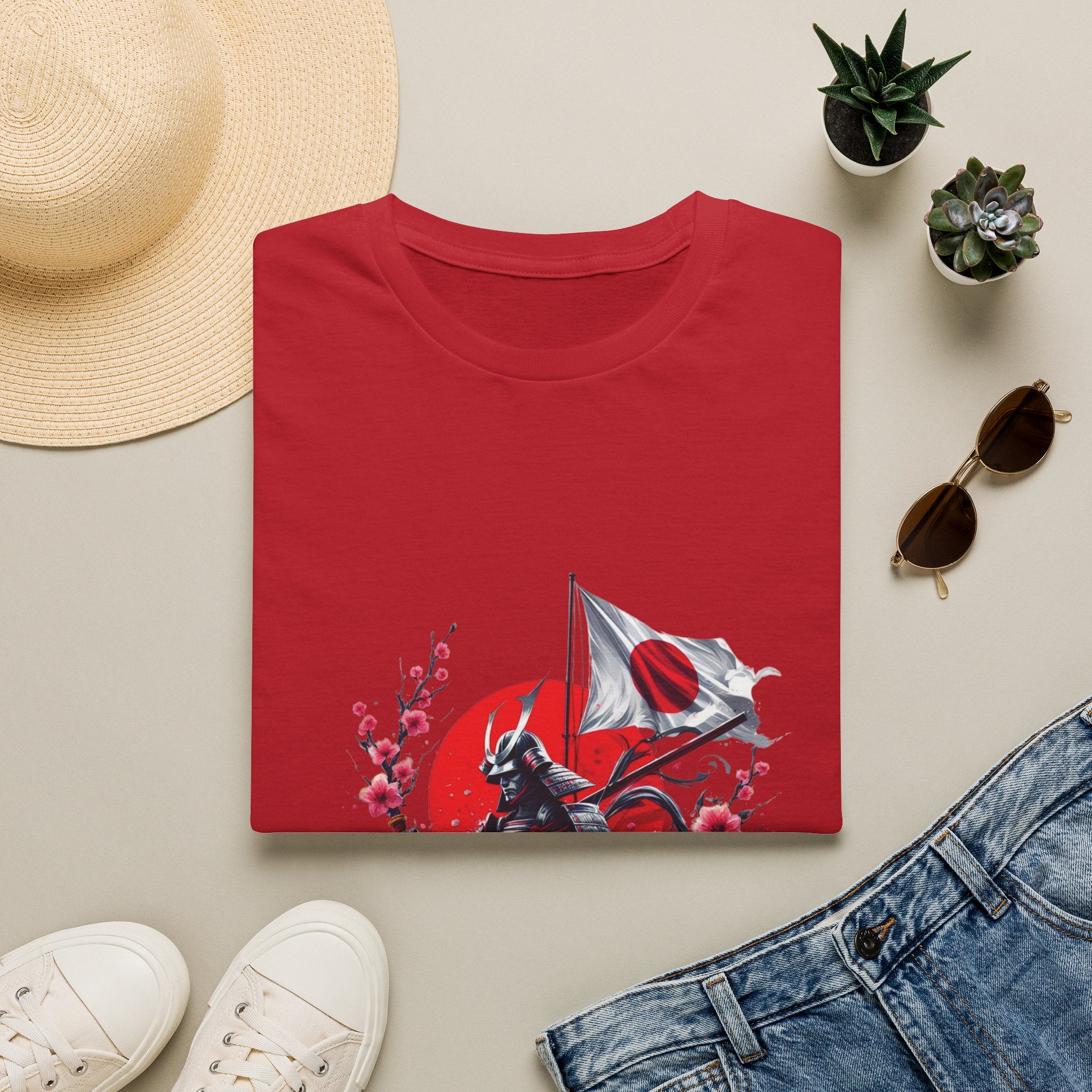Japan Unisex Softstyle T-Shirt Japanese Art Sakura Samurai Cotton Gift Unique