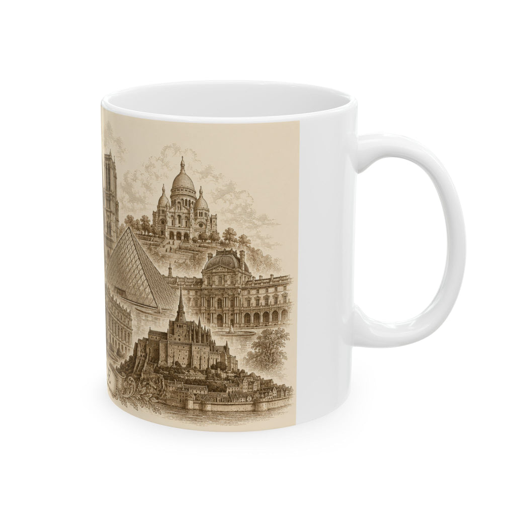 Ceramic Travel Mug French Landmarks Mug — Eiffel Tower Notre Dame Versailles Coffee Cup Gift 11oz 15oz