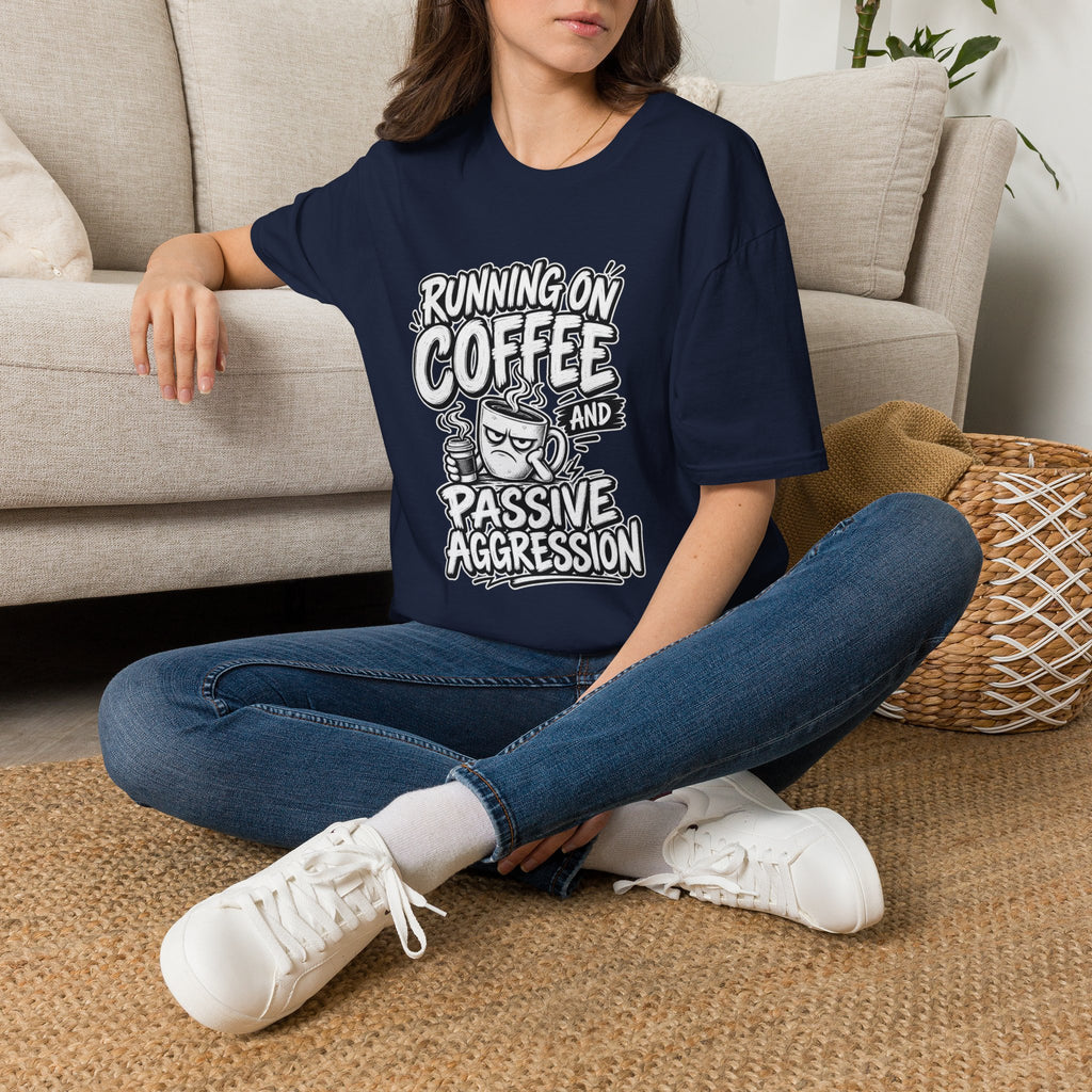 Funny Dark Humor Tshirt — Funny Office Tshirt Dark Humor Graphic Tee Unique Coworker Gift  RUNNING ON COFFEE AND PASSIVE AGGRESSION Shirt
