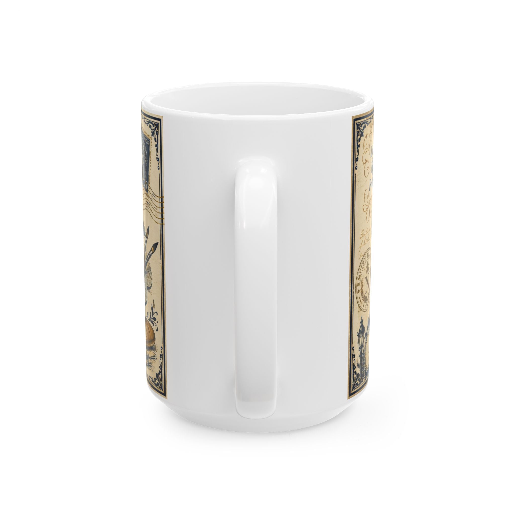 Ceramic Travel Mug Vintage France Emblem Mug Eiffel Tower Fleur de Lis Coffee Cup Gift