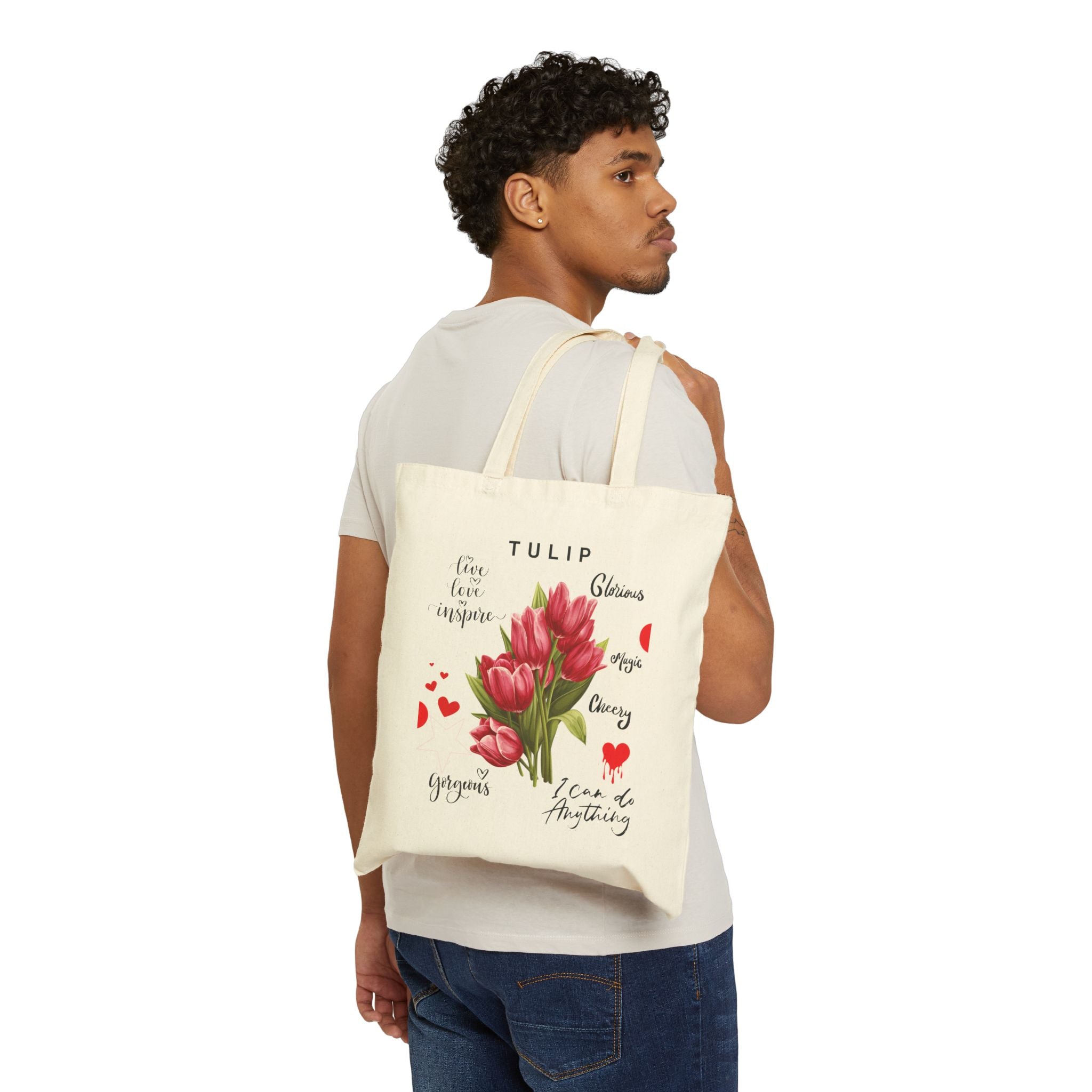 Floral Tote Bag Cute Botanical Print Stylish 100% Cotton Canvas Tulip Bag Gift Best Gift