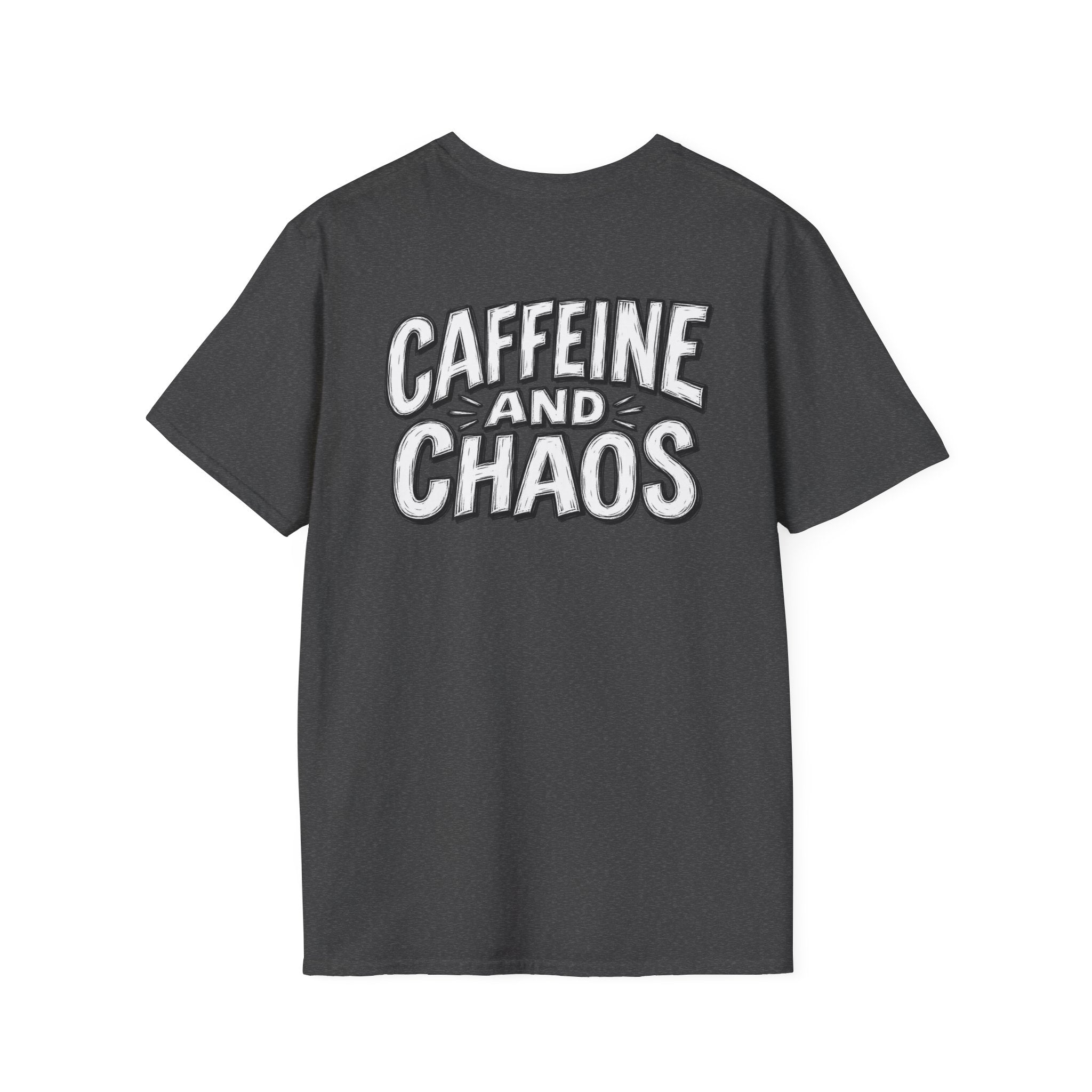 Funny Caffeine and Chaos Shirt Coffee Lover Graphic Tee Dark Humor Tshirt Funny Office Tshirt