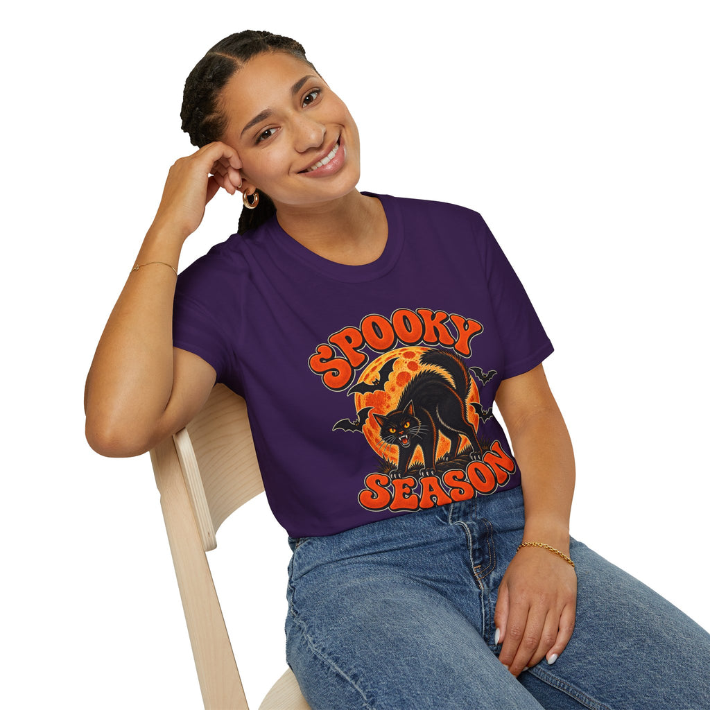 Retro Black Cat Halloween Shirt | Vintage Spooky Season Graphic Tee | Womens Halloween T-Shirt