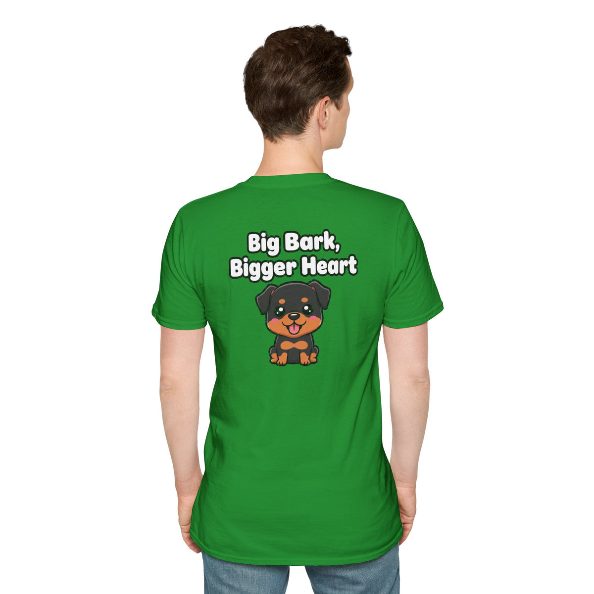 Cute Rottweiler Shirt Big Bark, Bigger Heart Funny Dog Lover Unisex Softstyle Tee Gift