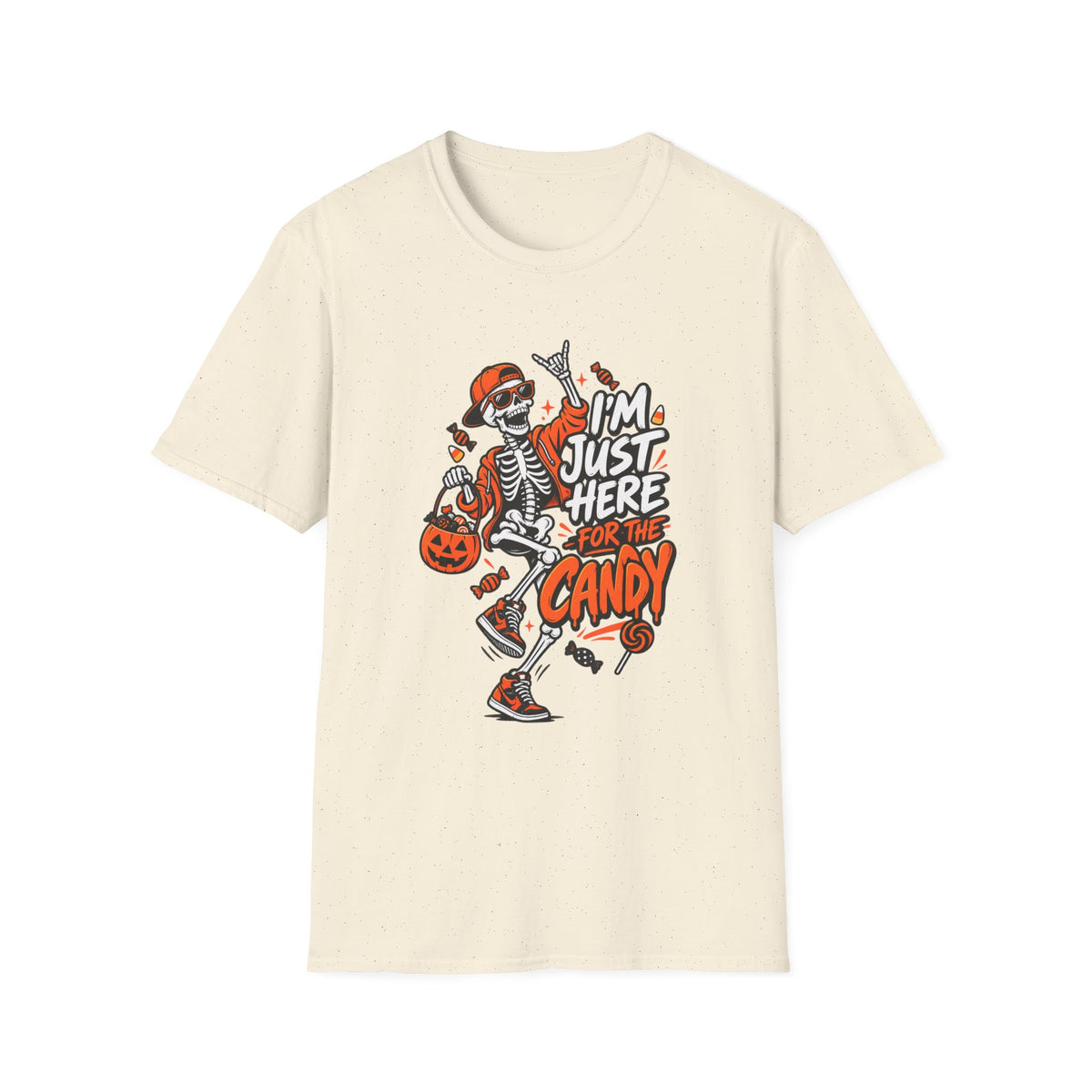 I'm Just Here for the Candy Shirt | Funny Dancing Skeleton Halloween Tee | Dark Humor Graphic T-Shirt