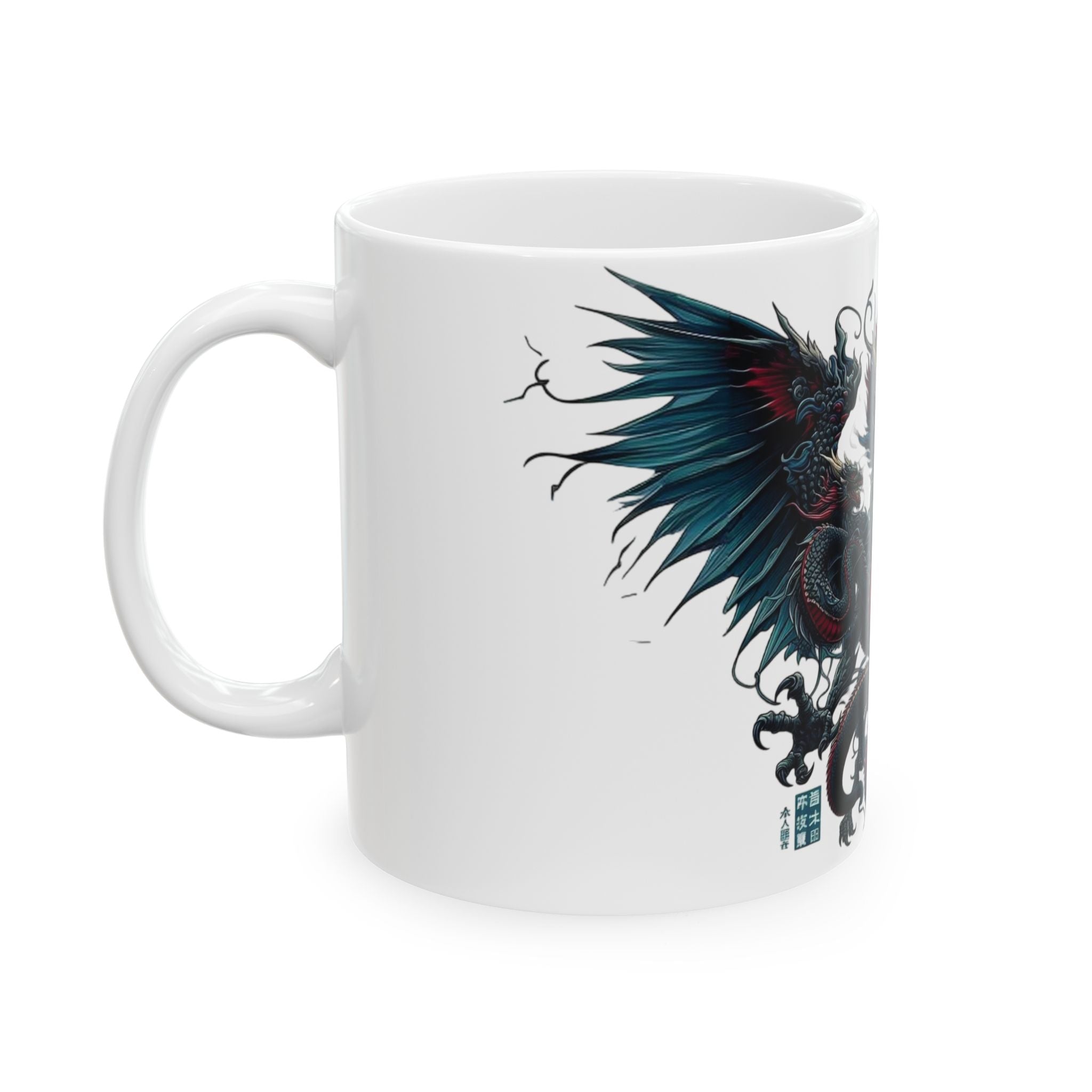 Japan Dragon Mug White Ceramic Tea Coffee Cup Unique Birthday Gift Animal Lover 11oz Dragons