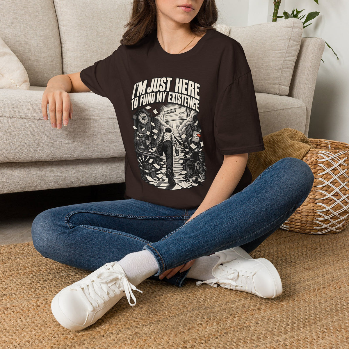 Funny Dark Humor Tshirt — Funny Office Tshirt Dark Humor Graphic Tee Unique Coworker Gift I'M JUST HERE TO FUND MY EXISTENCE Shirt