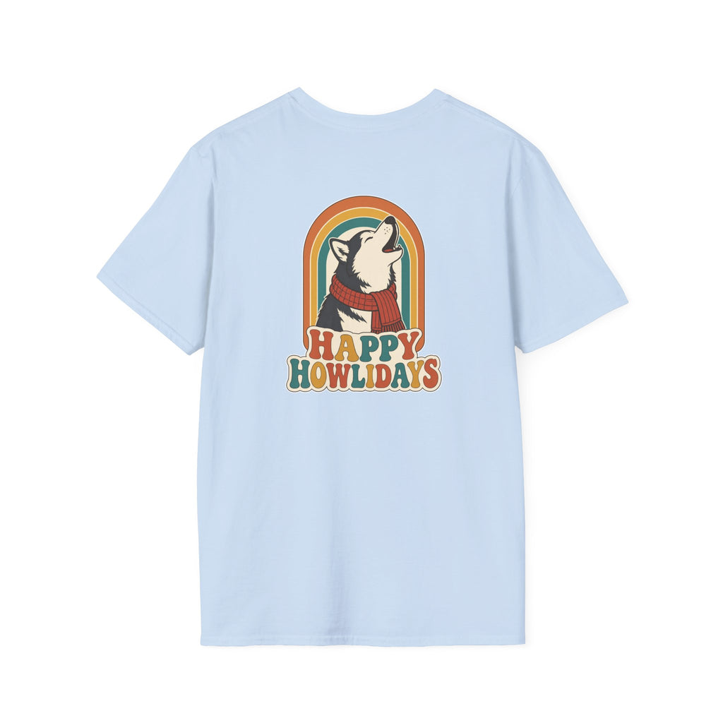 Retro Christmas Dog T-Shirt Happy Howlidays Vintage Dog Lover Shirt Unisex Softstyle Tee Christmas Gift