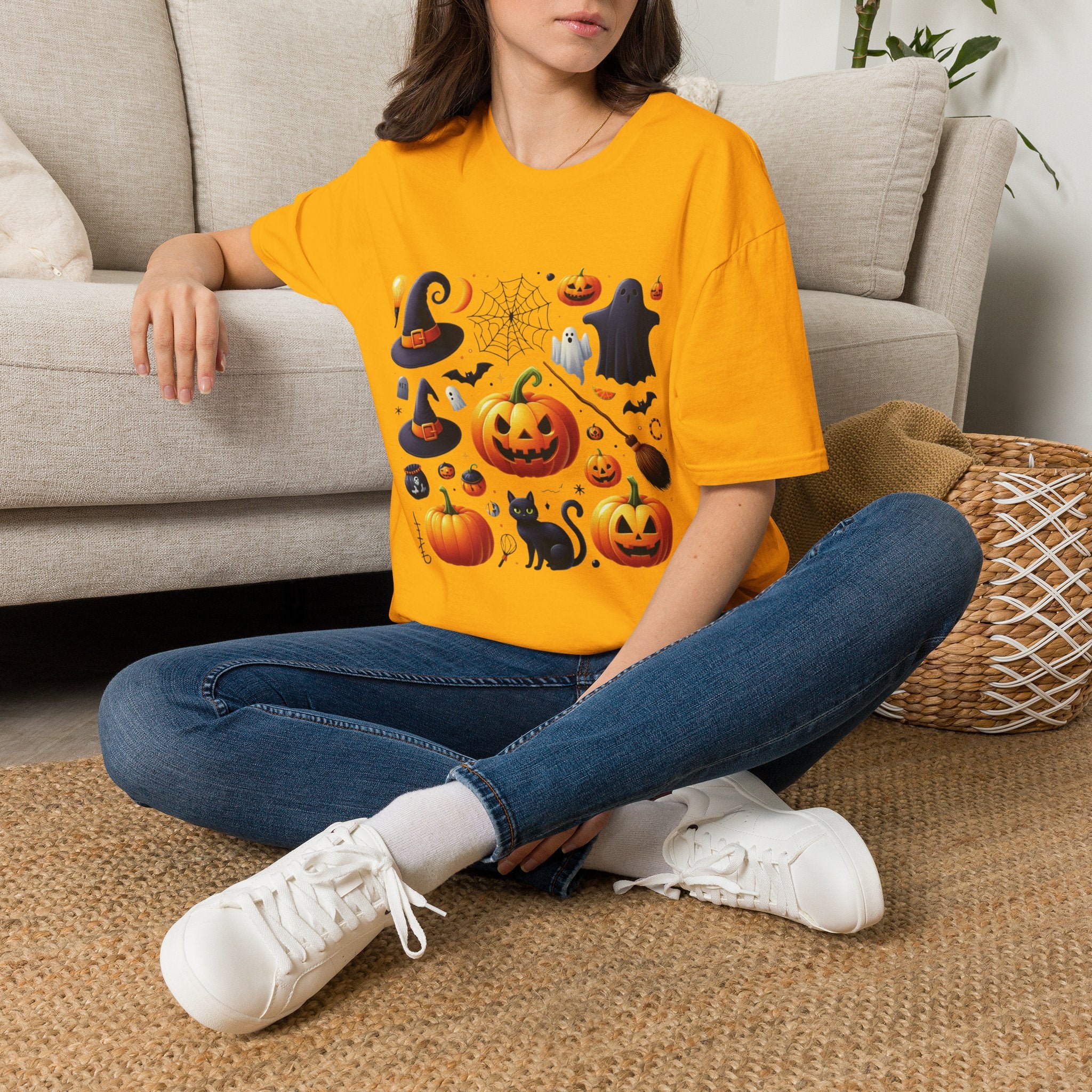 Halloween Pumpkin Face Funny Scary Mens Cotton T-Shirt Tee Top Unisex Women Gift