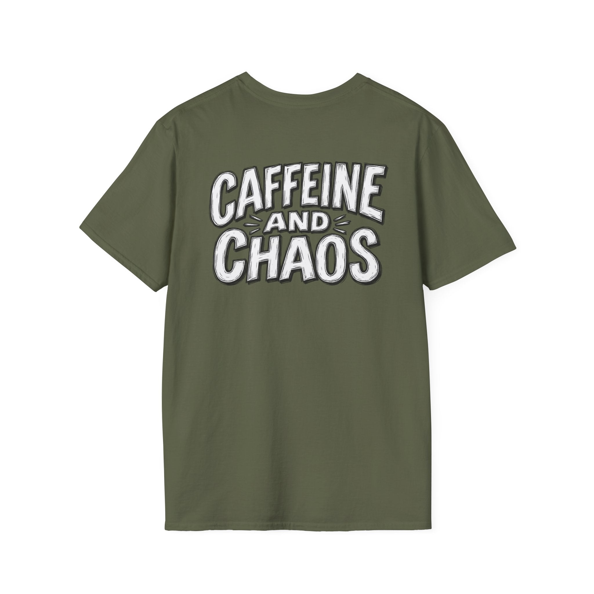 Funny Caffeine and Chaos Shirt Coffee Lover Graphic Tee Dark Humor Tshirt Funny Office Tshirt