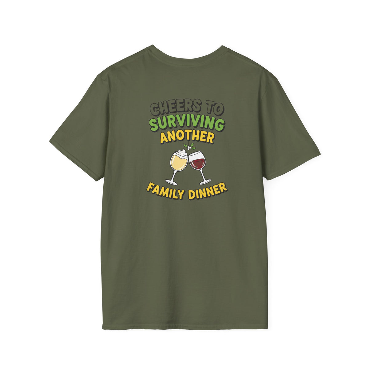 Dark Humor Christmas Shirt Cheers To Surviving Another Family Dinner Funny Sarcastic Unisex Softstyle Tee Adult Christmas Gift