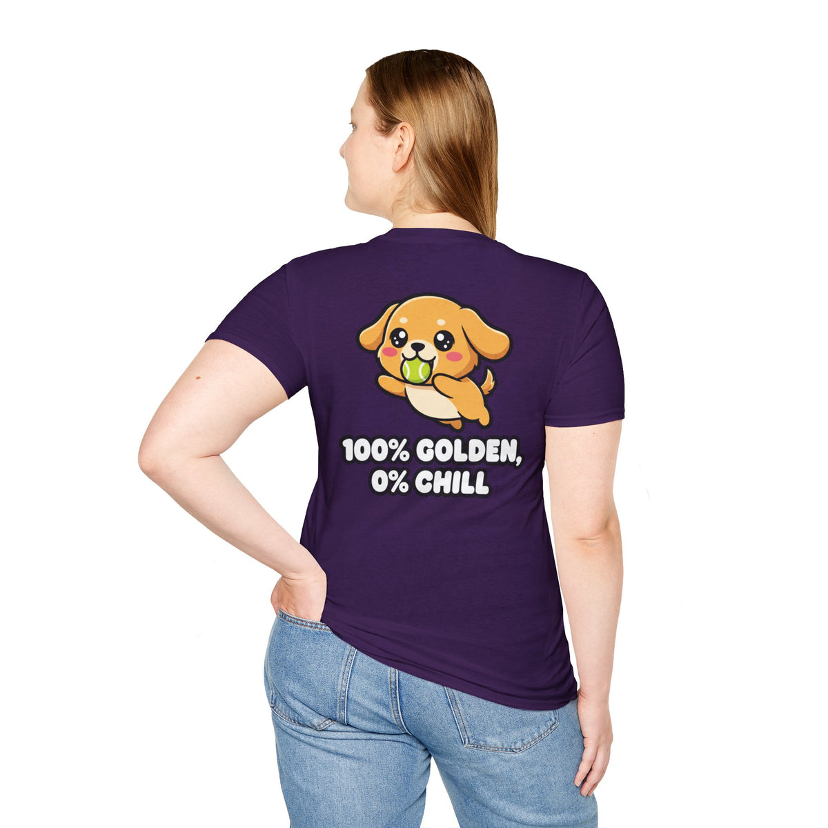 Cute Golden Retriever Shirt 100% Golden, 0% Chill Funny Dog Lover Unisex Softstyle Tee Gift