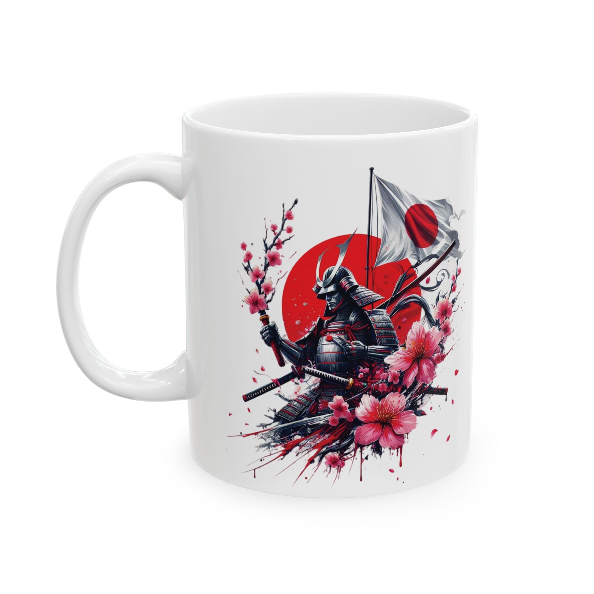 Japan Flag Mug Samurai Sakura Flower Tea Coffee Cup Unique Gift Mug Japanese Art 11oz