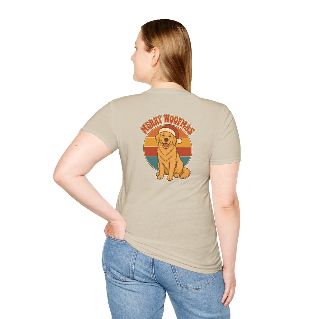 Retro Christmas Dog T-Shirt Merry Woofmas Vintage Dog Lover Shirt Unisex Softstyle Tee Christmas Gift