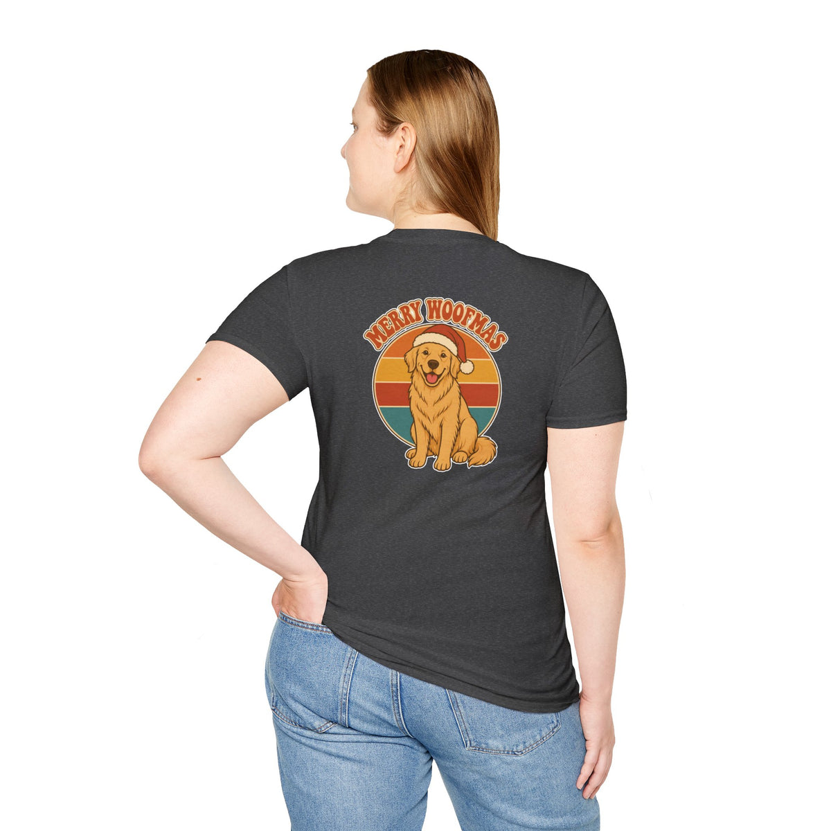 Retro Christmas Dog T-Shirt Merry Woofmas Vintage Dog Lover Shirt Unisex Softstyle Tee Christmas Gift