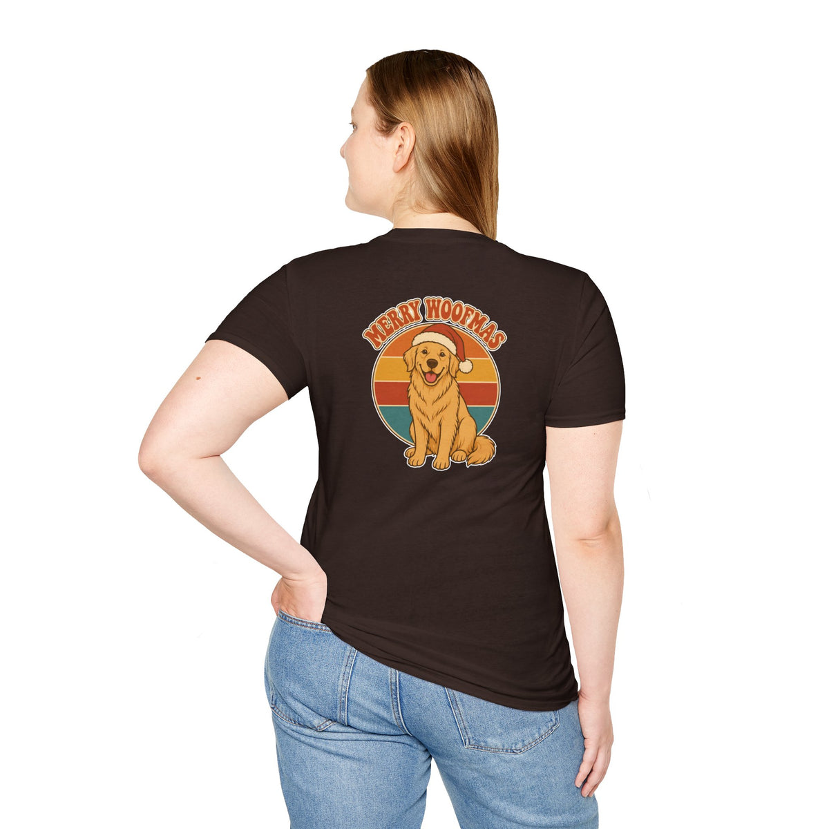 Retro Christmas Dog T-Shirt Merry Woofmas Vintage Dog Lover Shirt Unisex Softstyle Tee Christmas Gift