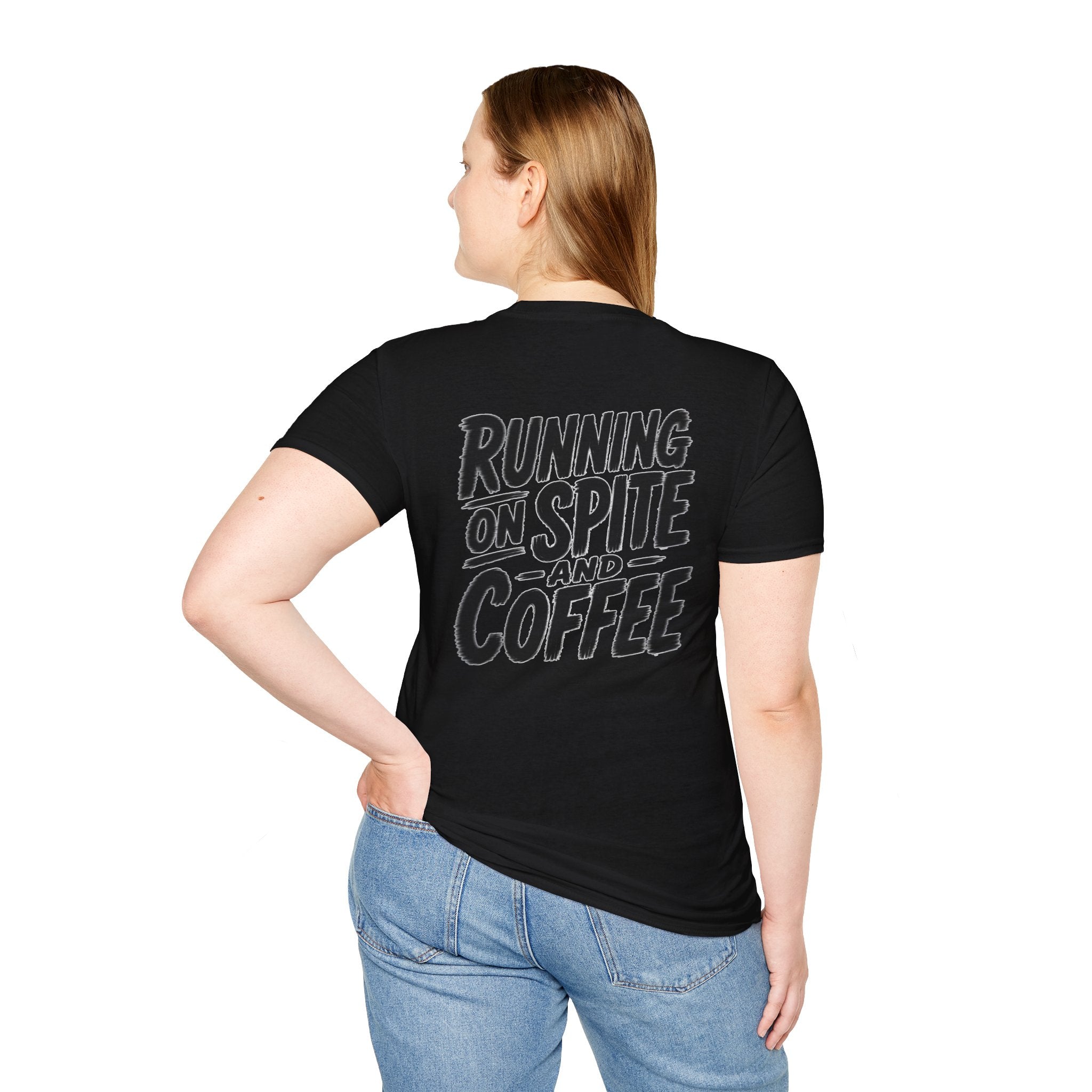 Funny Dark Humor Tshirt Running on Spite and Coffee Shirt — Dark Humor Coffee Lover Graphic Tee