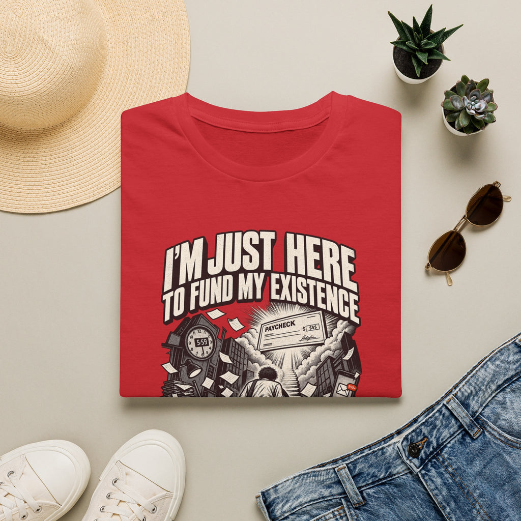 Funny Dark Humor Tshirt — Funny Office Tshirt Dark Humor Graphic Tee Unique Coworker Gift I'M JUST HERE TO FUND MY EXISTENCE Shirt