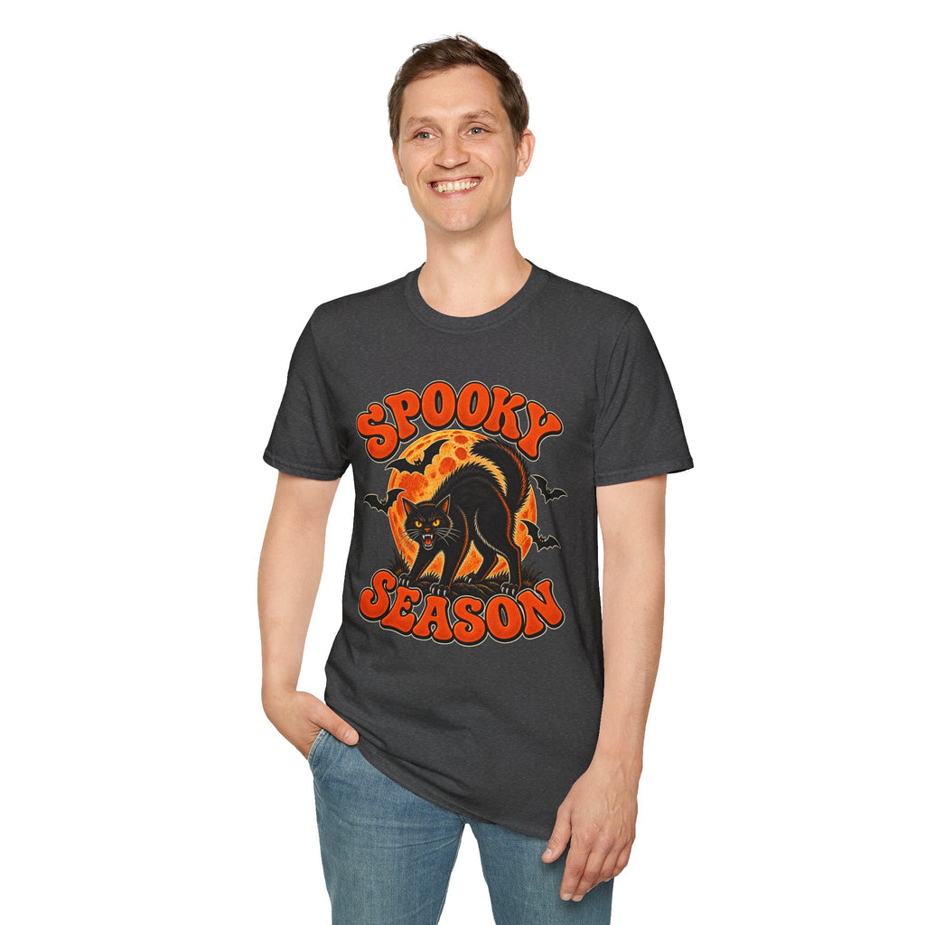 Retro Black Cat Halloween Shirt | Vintage Spooky Season Graphic Tee | Womens Halloween T-Shirt