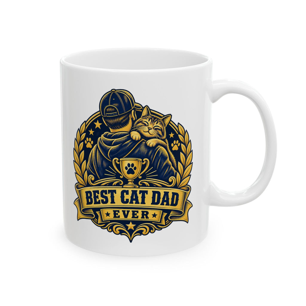 Best Cat Dad Ever Mug Vintage Trophy Badge Coffee Cup Gift Funny Coffee Mug