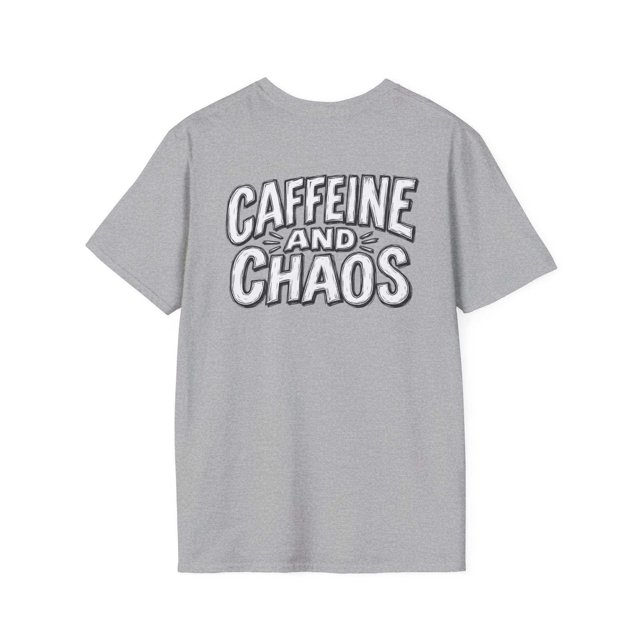 Funny Caffeine and Chaos Shirt Coffee Lover Graphic Tee Dark Humor Tshirt Funny Office Tshirt