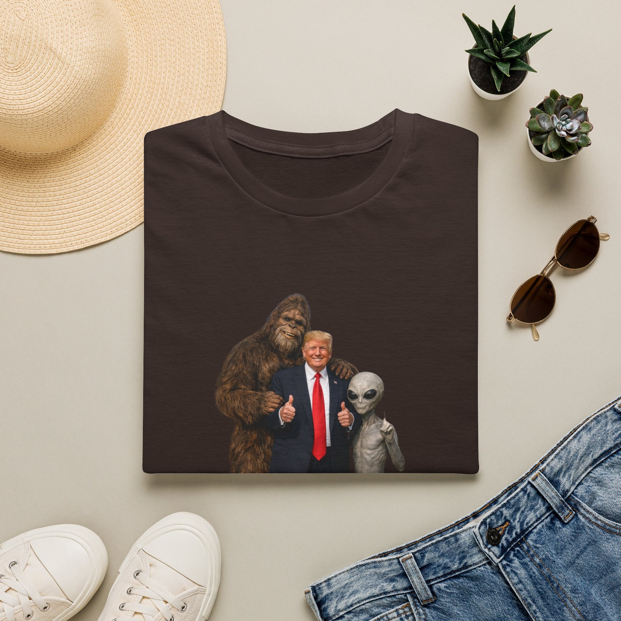 Funny Trump Bigfoot Alien UFO Weird Alien T-Shirt Unisex Softstyle T-Shirt Yeti