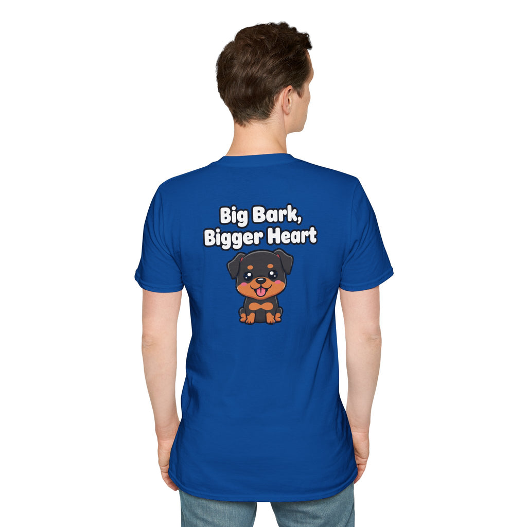 Cute Rottweiler Shirt Big Bark, Bigger Heart Funny Dog Lover Unisex Softstyle Tee Gift