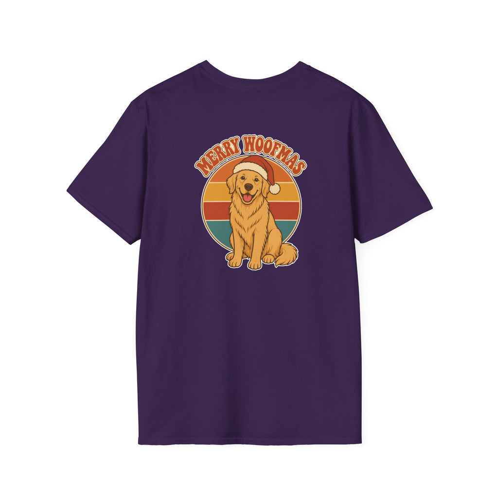 Retro Christmas Dog T-Shirt Merry Woofmas Vintage Dog Lover Shirt Unisex Softstyle Tee Christmas Gift