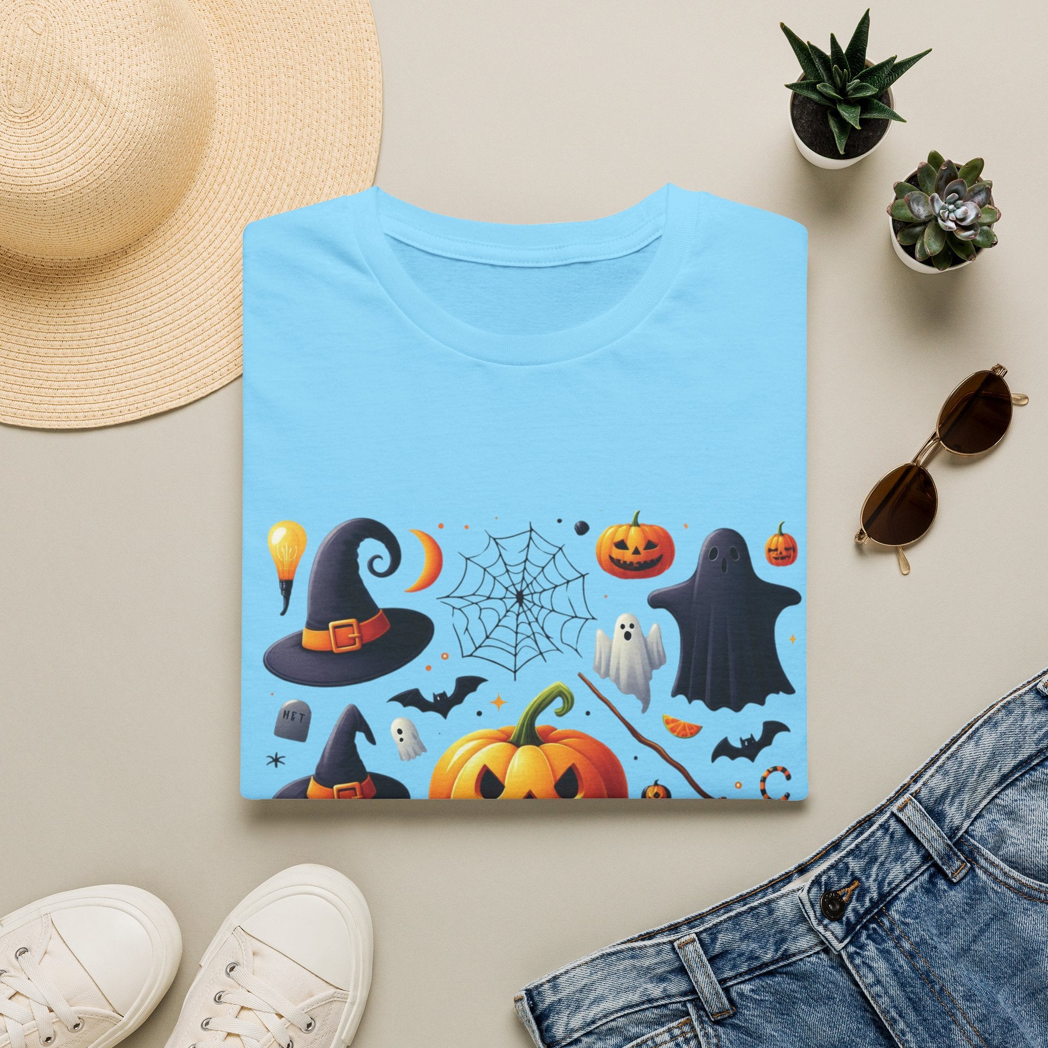 Halloween Pumpkin Face Funny Scary Mens Cotton T-Shirt Tee Top Unisex Women Gift