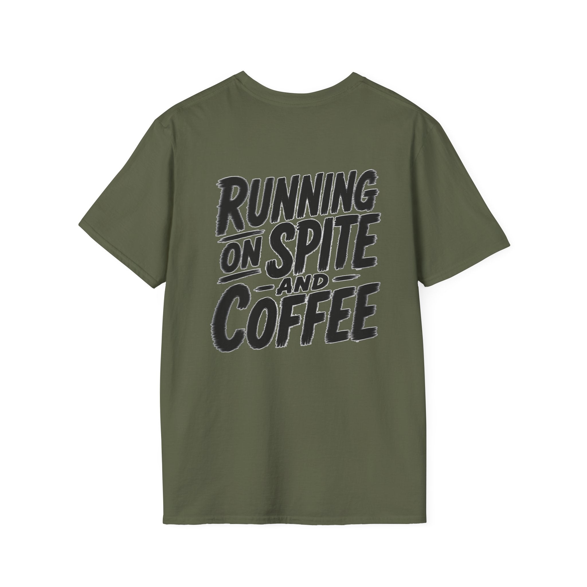 Funny Dark Humor Tshirt Running on Spite and Coffee Shirt — Dark Humor Coffee Lover Graphic Tee