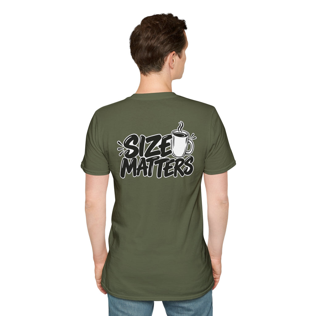 Dark Humor Funny Coffee Shirt Size Matters Novelty Graphic Tee Unique Gift