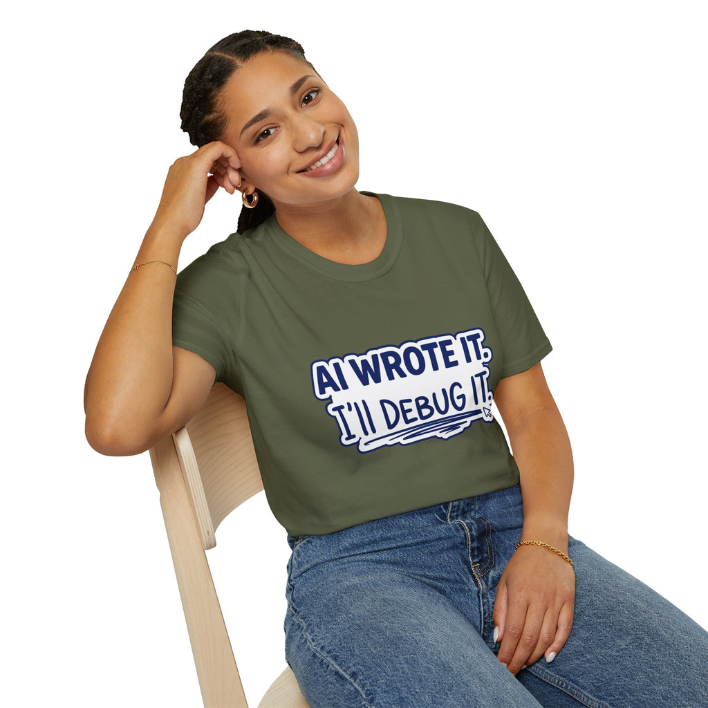 Funny Tshirt AI Wrote It I'll Debug It Shirt Funny Vibe Coding Programmer Tee Unisex Softstyle T-Shirt