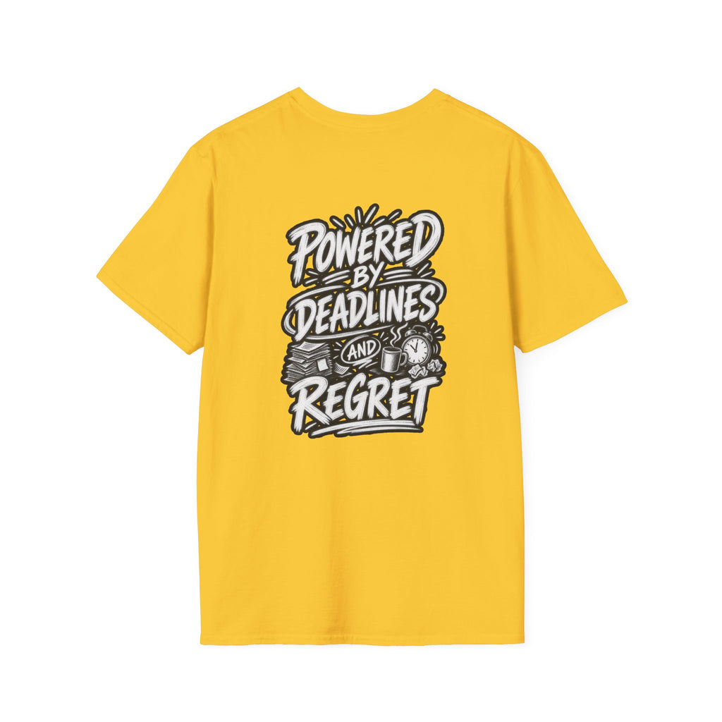 Funny Dark Humor Shirt Powered by Deadlines and Regret Funny Office Tee Unique Coworker Gift