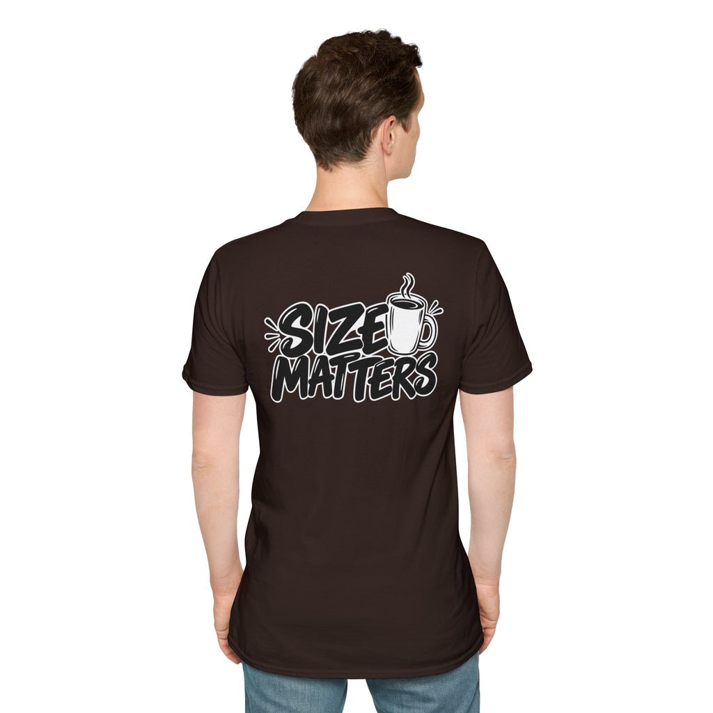 Dark Humor Funny Coffee Shirt Size Matters Novelty Graphic Tee Unique Gift