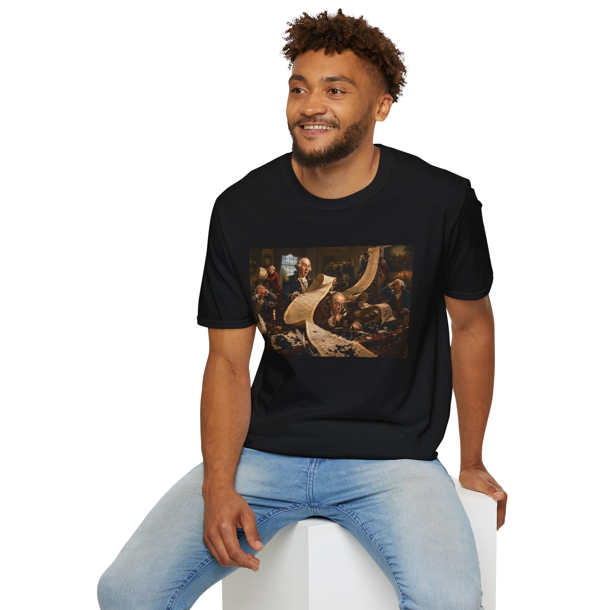 Funny USA Unisex Softstyle T-Shirt Giant Declaration Team Funny Patriotic T-Shirt United States of America Benjamin Franklin George Washington Tshirts